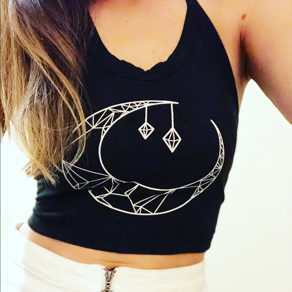 Black & White Crop Top with Open Back Size M